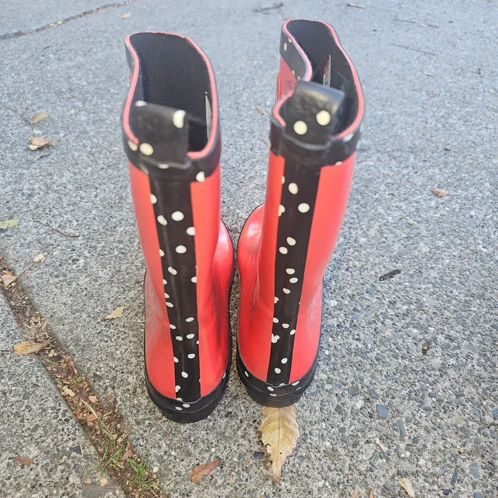 Disney Minnie Mouse Red Black Polka Dot‎ Kids Rain Boots Size 7